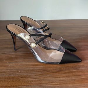 Aquazzura Woman Oz 85 Faux Pearl-Embellished Leather And Pvc Mules